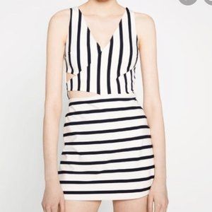 Zara Trafaluc Blue Striped Romper with Cut Outs